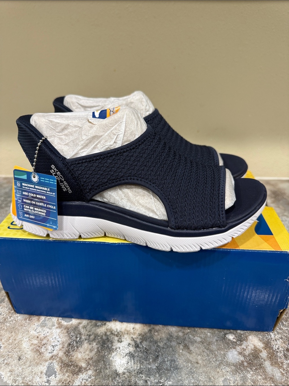 Skechers Navy Open-Toe Slip-In Sandals - Picture 2 of 4